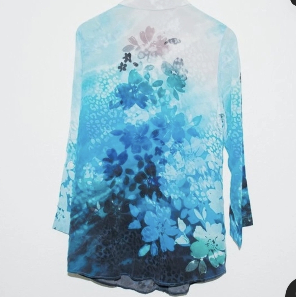 Soft Surroundings Jolene Watercolor Floral Silk Buttons Blouse Sz Medium - Picture 2 of 9